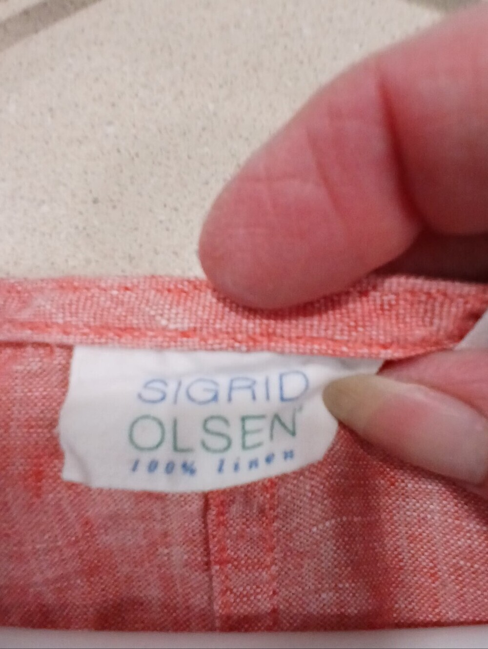 Sigrid Olsen 100% Linen Red Button-Front V-Neck Top Size Large Granola Girl - Picture 3 of 6